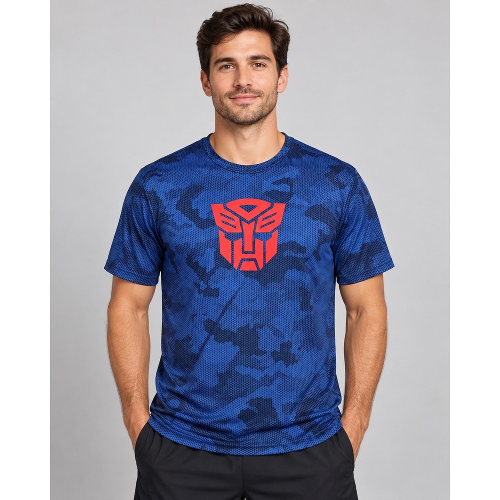Sport-Tek Transformers T Shirt Mens Large Universal Studios Autobot Camo Blue L